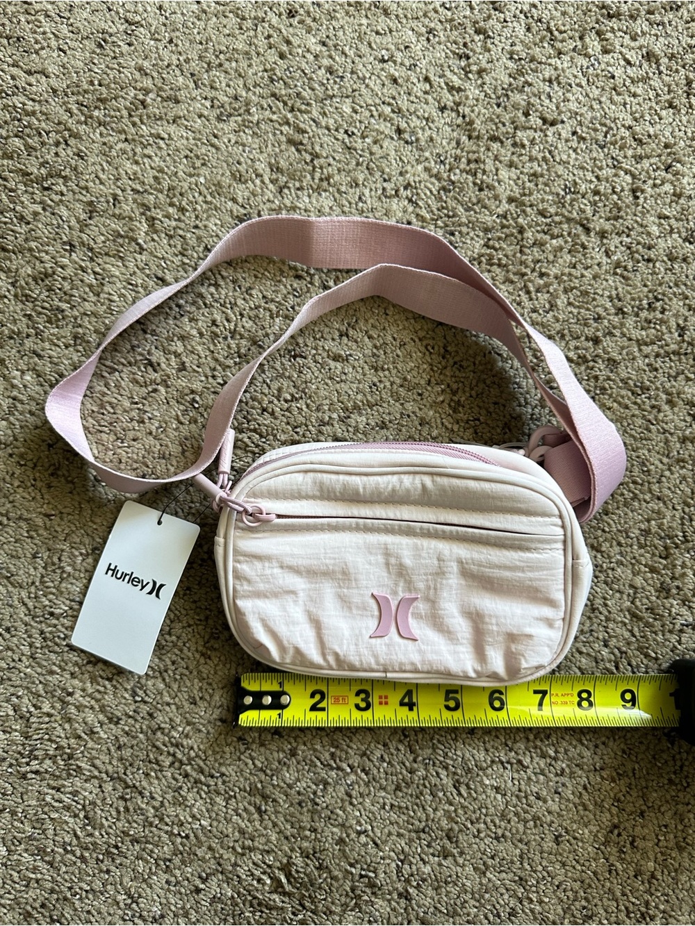 Hurley Light Pink Mini Crossbody Bag with Adjustable Strap